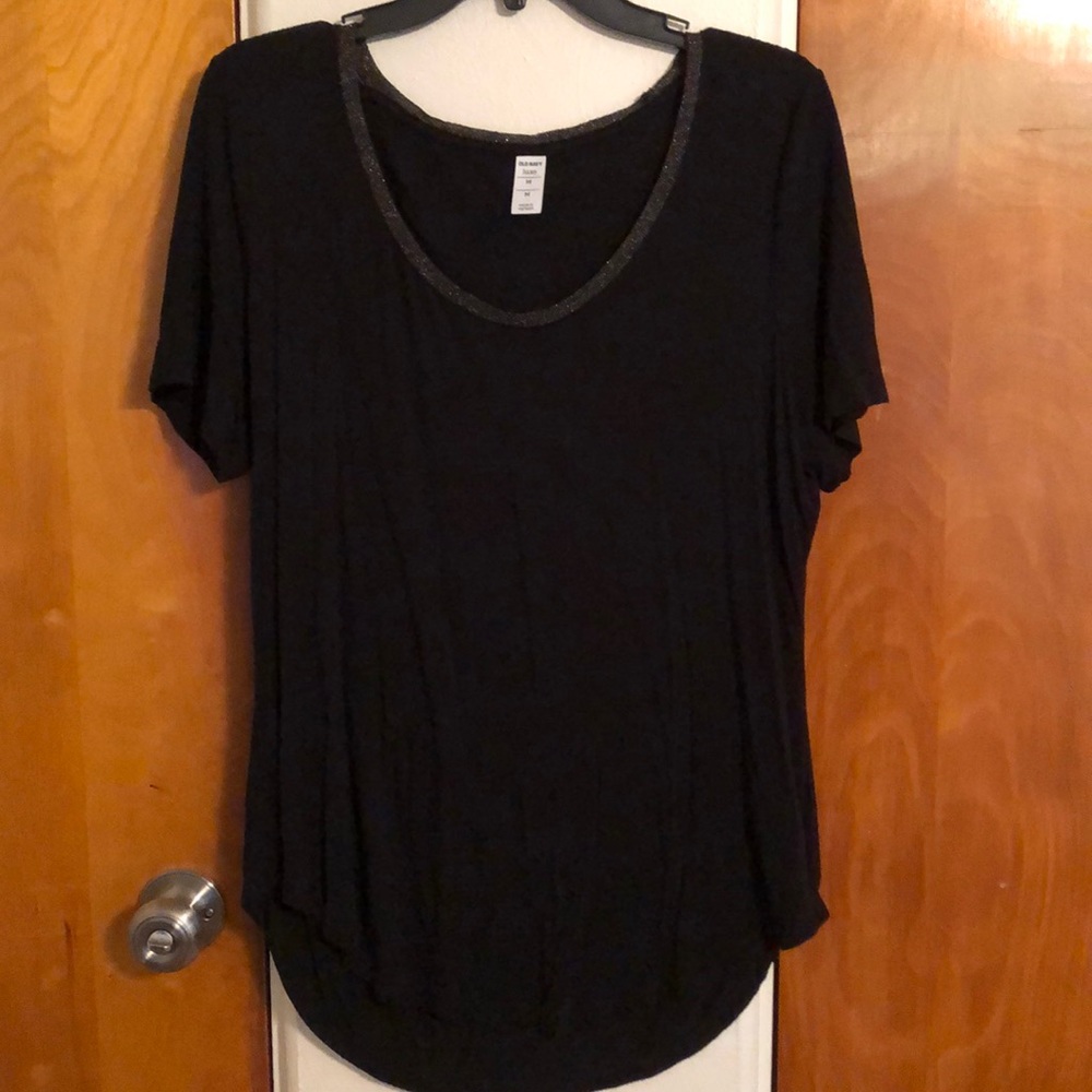 Black Luxe Tee with Gold Scoop Neck